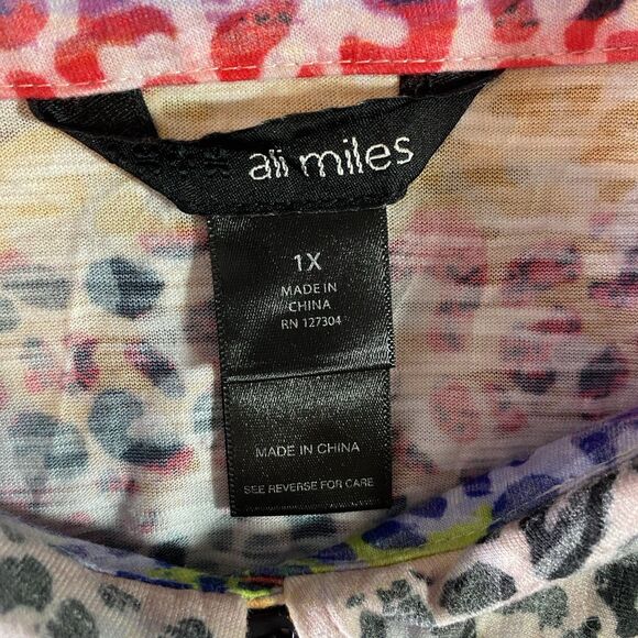 ALI MILES Tunic Blouse Button Down Cheetah Stripe Long Sleeve Womens 1X Colorful - Picture 3 of 14